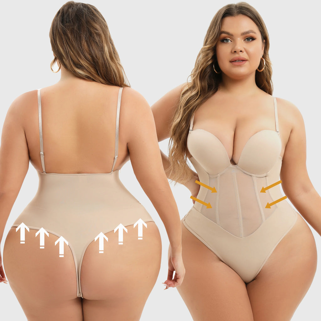 Deep-V Backless High Compression Bodysuit Shapewear for Women Wholesale Wedding Fajas Adjustable Straps Sexy Wear U Body Shaper