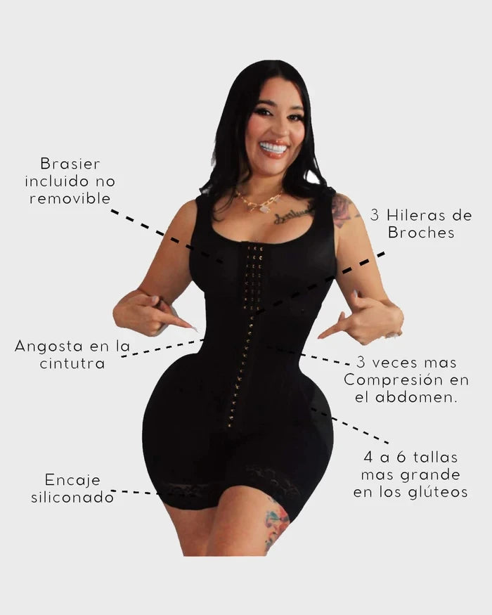 High Compression Full Body Hourglass Tummy Control Fajas - Stage 3 Colombianas Fajas Powernet Girdle Verox Three Hooks at Front
