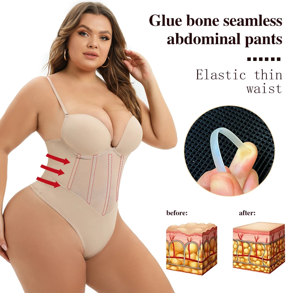 Deep-V Backless High Compression Bodysuit Shapewear for Women Wholesale Wedding Fajas Adjustable Straps Sexy Wear U Body Shaper