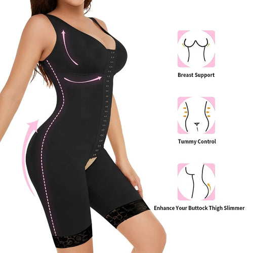 6304 Fajas Colombian Full Body V Neck Sleeveless Knee Length Shaper Bra Wide Shoulder Straps Butt Lifter Bodysuit Shapewear