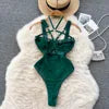 Buckle Cross Hanging Neck Hollow Out Suspender Bodysuit Sexy Garter Mesh Bodysuit