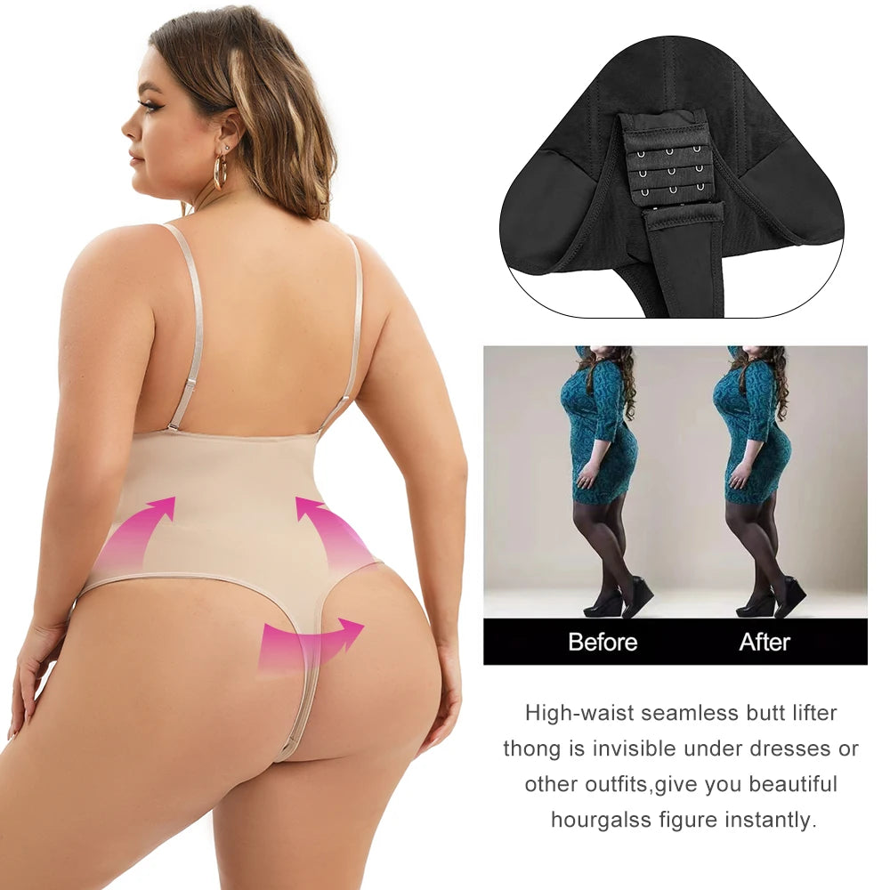 Deep-V Backless High Compression Bodysuit Shapewear for Women Wholesale Wedding Fajas Adjustable Straps Sexy Wear U Body Shaper