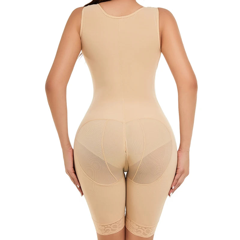 6304 Fajas Colombian Full Body V Neck Sleeveless Knee Length Shaper Bra Wide Shoulder Straps Butt Lifter Bodysuit Shapewear