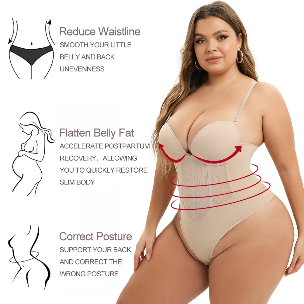 Deep-V Backless High Compression Bodysuit Shapewear for Women Wholesale Wedding Fajas Adjustable Straps Sexy Wear U Body Shaper