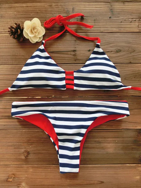 2026 Women Bandeau Bikini Reversible Print Swimsuit Strappy Swimwear Biquini Trikini 1112