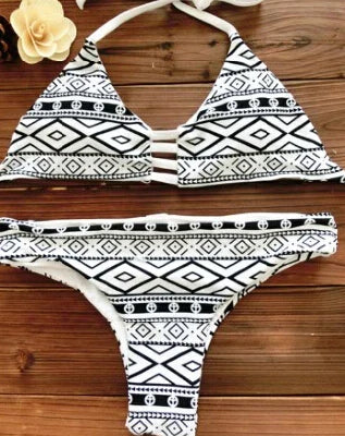 2026 Women Bandeau Bikini Reversible Print Swimsuit Strappy Swimwear Biquini Trikini 1112