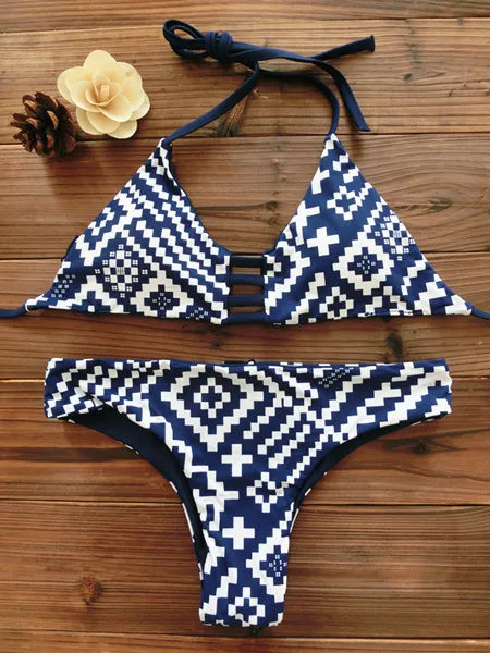 2026 Women Bandeau Bikini Reversible Print Swimsuit Strappy Swimwear Biquini Trikini 1112