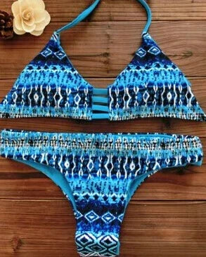 2026 Women Bandeau Bikini Reversible Print Swimsuit Strappy Swimwear Biquini Trikini 1112