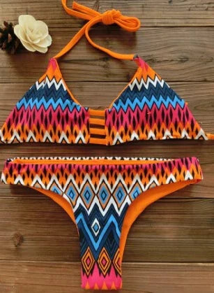 2026 Women Bandeau Bikini Reversible Print Swimsuit Strappy Swimwear Biquini Trikini 1112