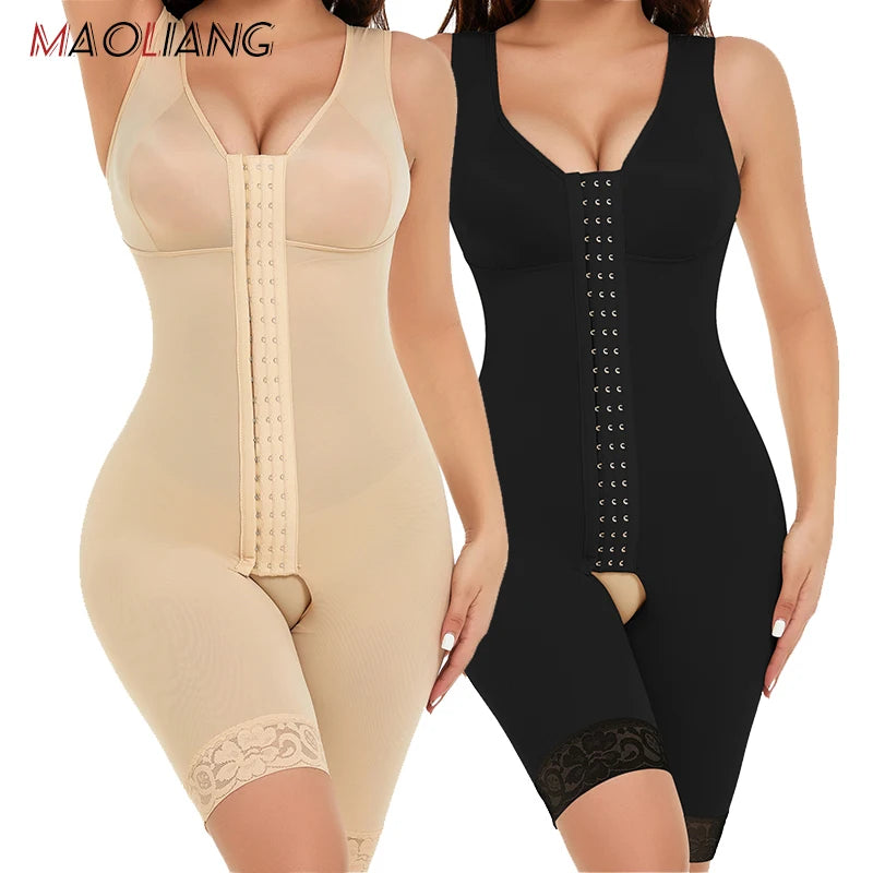 6304 Fajas Colombian Full Body V Neck Sleeveless Knee Length Shaper Bra Wide Shoulder Straps Butt Lifter Bodysuit Shapewear
