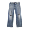Women Casual Jeans Summer Female Chic Ripped Holes Denim Fashion Mid Waist Flanging Button Streetwear Long Pants lady Trousers