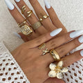 Ingemark 8Pcs/Set Vintage Metal Petal Flower Water Drop Open Rings for Women Trend 2025 Goth Geometric Ring Daily Jewelry Gift