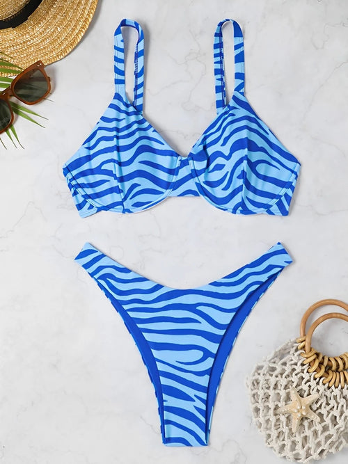 2026 Push Up Striped Print Two Piece Bikini Women Swimwear Female Swimsuit Bathers Bathing Swimming Suit Beachwear Summer
