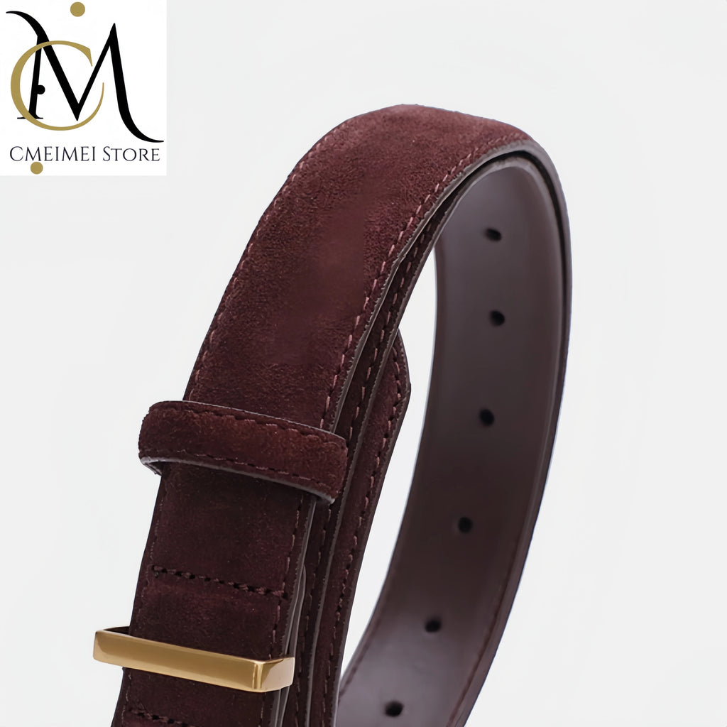 2024 New Double Genuine Leather Belt for Women, Cowhide Suede Belts with Trendy Square Alloy Buckle, Ideal for Dresses and Jeans