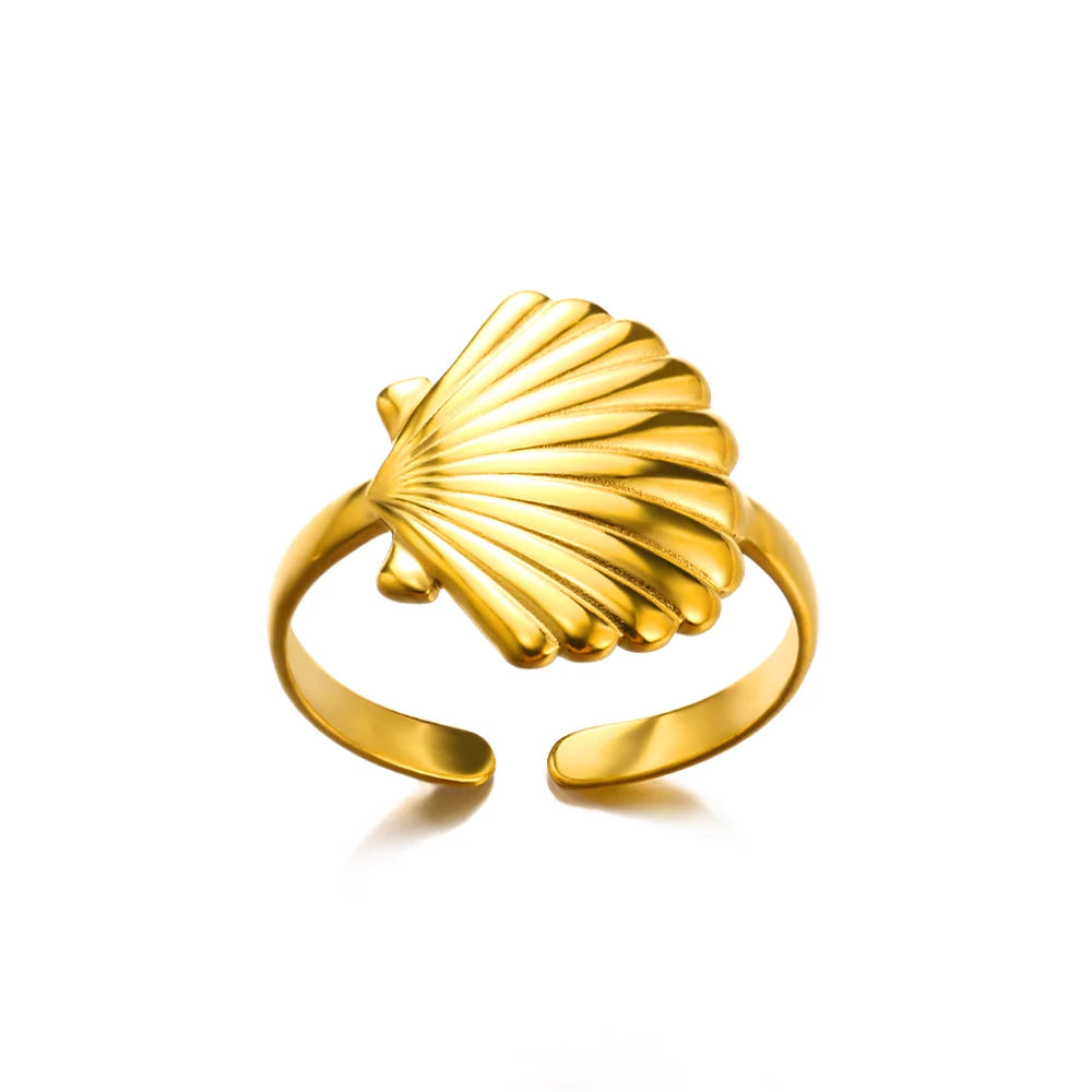 Stainless Steel Shell Rings For Women Girls Aesthetic Gold Color Finger Ring 2024 Trend Summer Wedding Jewelry Beach Gift Bague