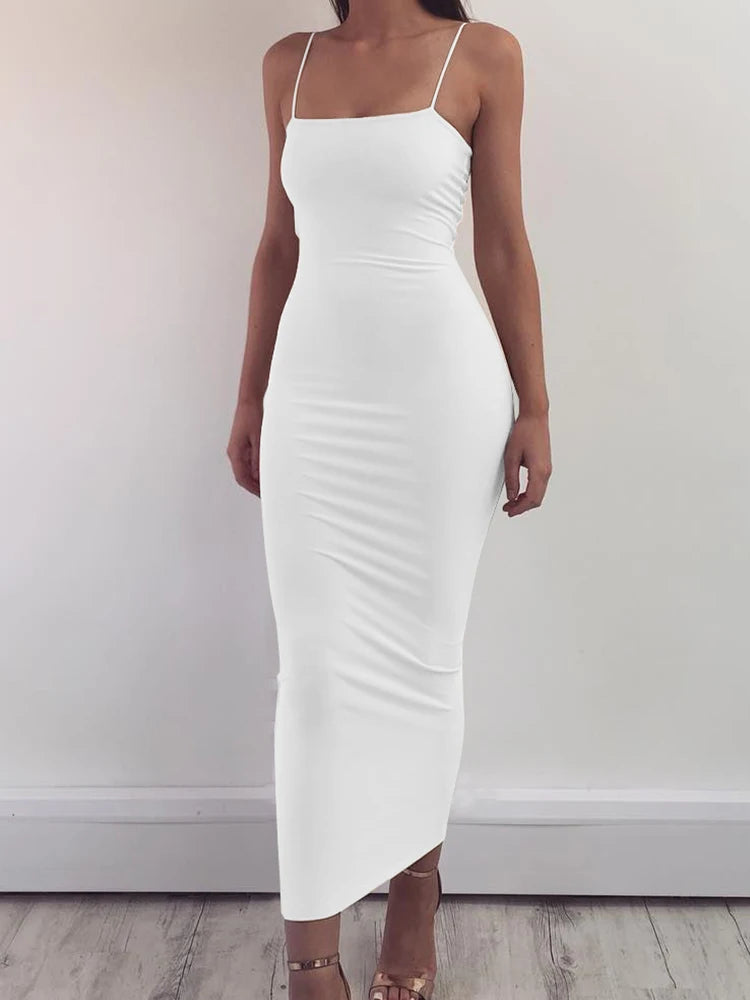 2025 New Spring Summer Women's High Elastic Sleeveless Backless Dress Long Sling Dresses Club Sexy Suspender Dress