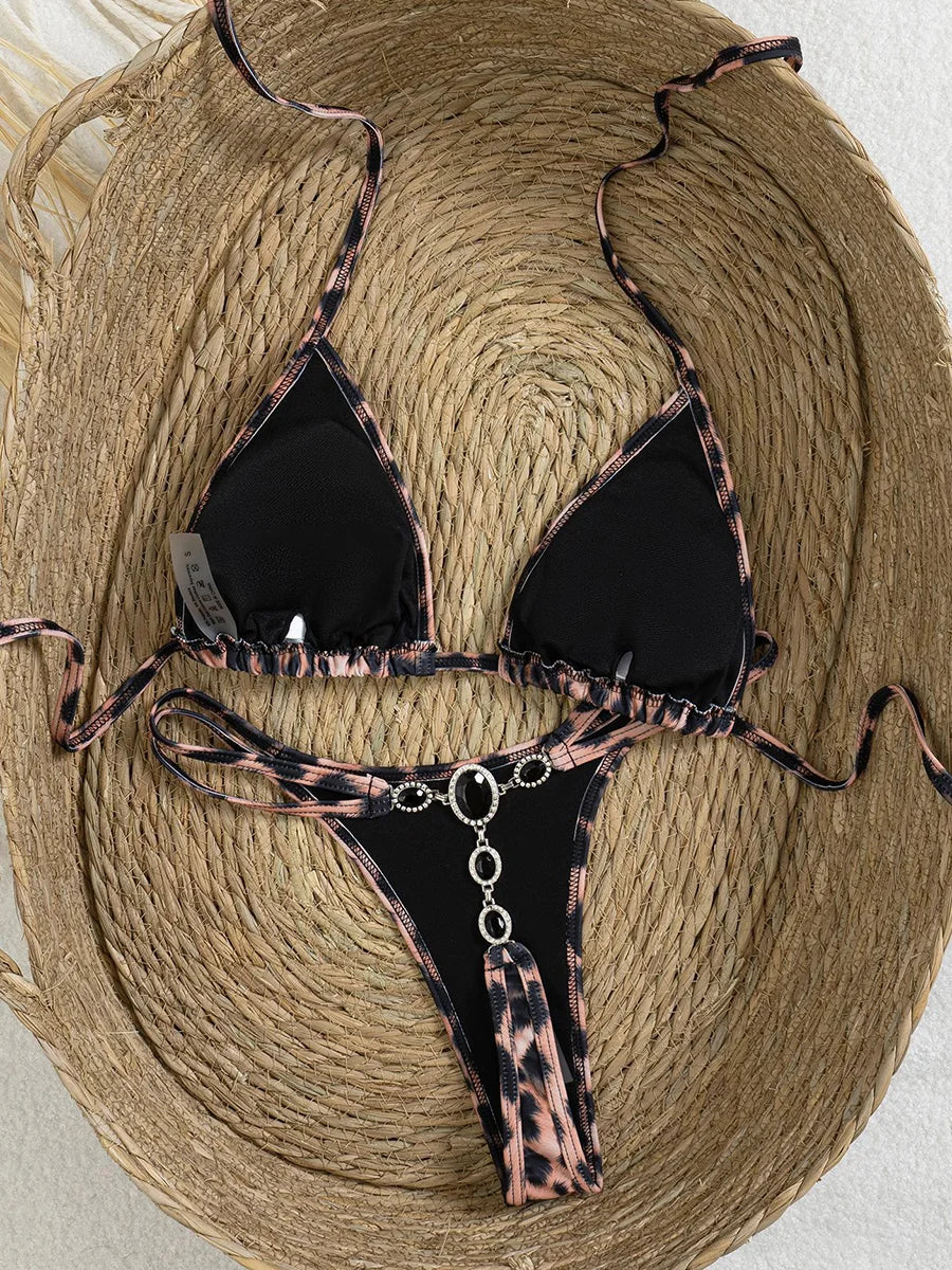 2026 Micro G String Diamond Bikini Women Swimsuit Female Triangle Swimwear Two Pieces Bikini Set Halter Bather Bathing Suit Swim