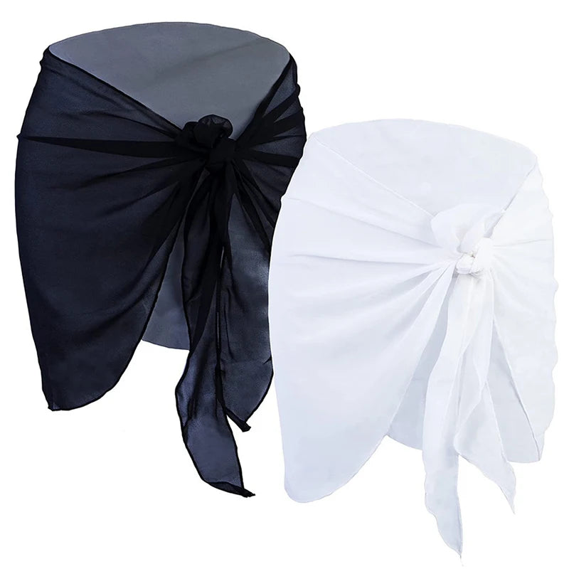 Women Short Sarongs Swimsuit Summer Coverups Beach Bikini Wrap Sheer Short Ladies Skirt Chiffon Scarf Cover Ups For Swimwear