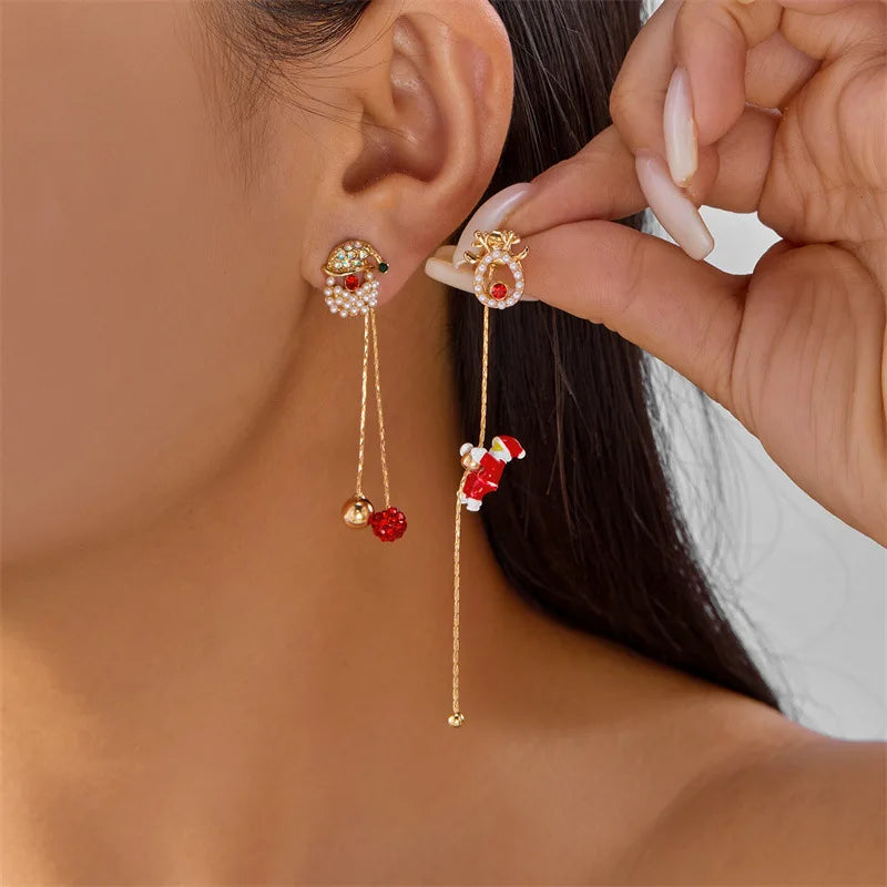 Christmas Crawling Santa Claus Earrings For Women Men Xmas Hat Glove Candy Snowflake Star Fringe Dangle Creative Holiday Jewelry
