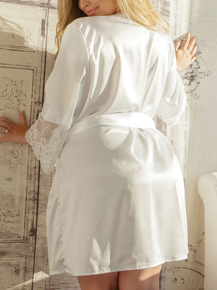 5XL Women Plus Size Satin Robe Short Silky Bathrobe Bridesmaid Party Dressing Gown Summer Kimono Intimate Sleepwear Lingerie