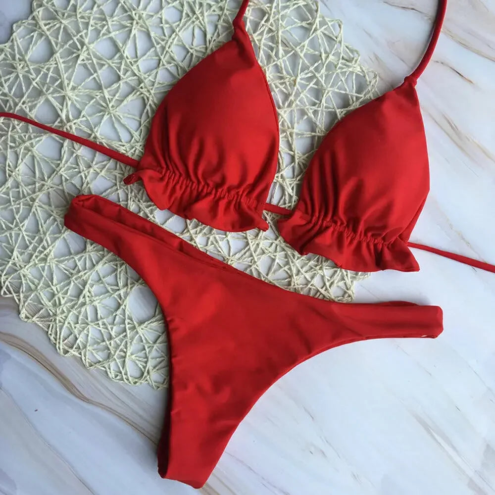Summer Swimsuit Women Sexy Lace Up Padded Push-up Bikini Set Bandage Brazilian Swimwear Bathing Suit Beachwear