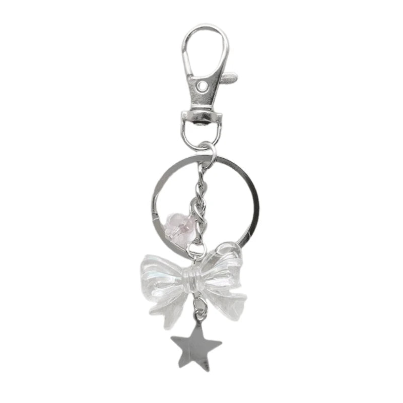 Phone Charm Strap Y2K Keychain Kawaii-Cute Pendant Jewelry Keyring Lanyard String Black Cross-Bow Beaded Chain for Women Girl