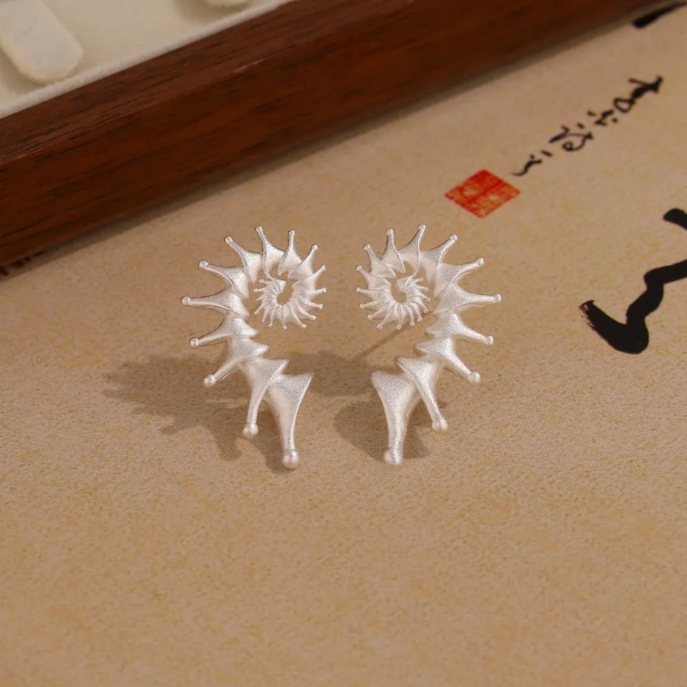 Gothic Personality Stereo Conch Ancient Silver Stainless Steel Stud Earrings for Men Women Hallowmas Punk Jewelry Accessory Gift