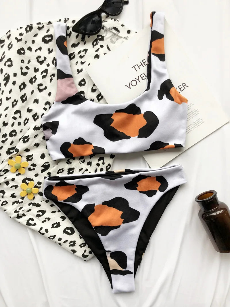 Sexy Cow Print Bikini Set 2026 Women Cut Out Push Up High Waist Swimsuit Brazilian Beach Bathing Suit Designer 2 Piece Swimwear