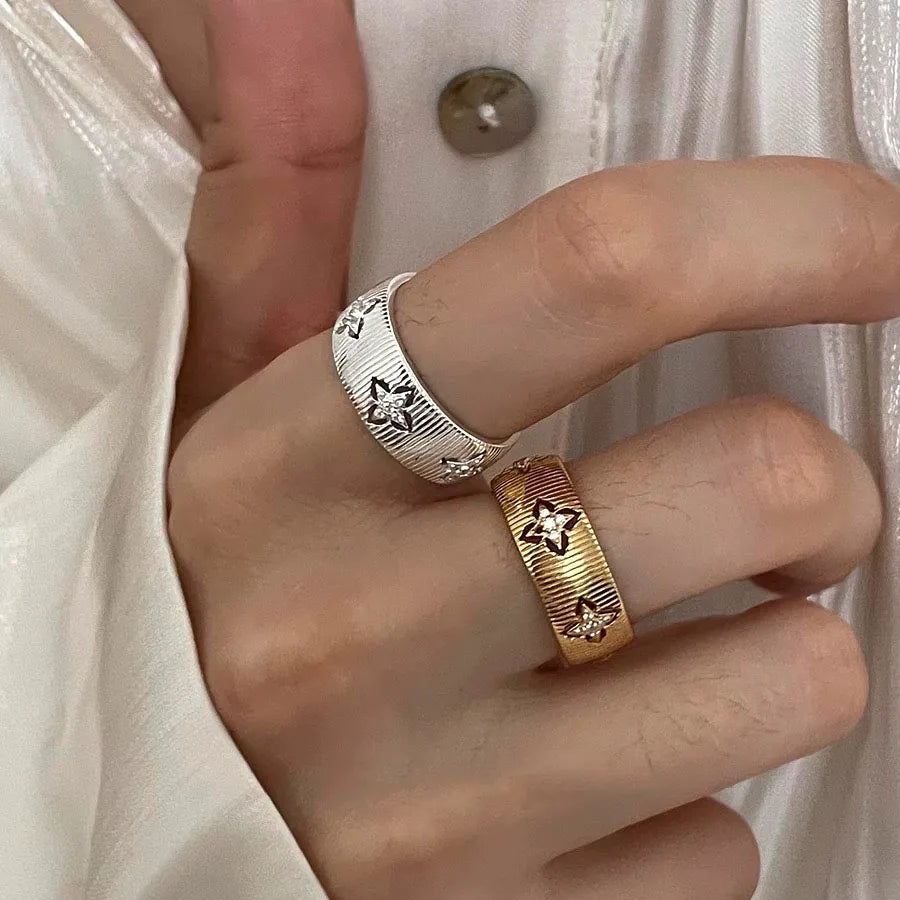 925 Sterling Silver Rings for Women Couple Minimalist Handmade Simple Gold Flower Ring Fine Jewelry Gift Prevent Allergy