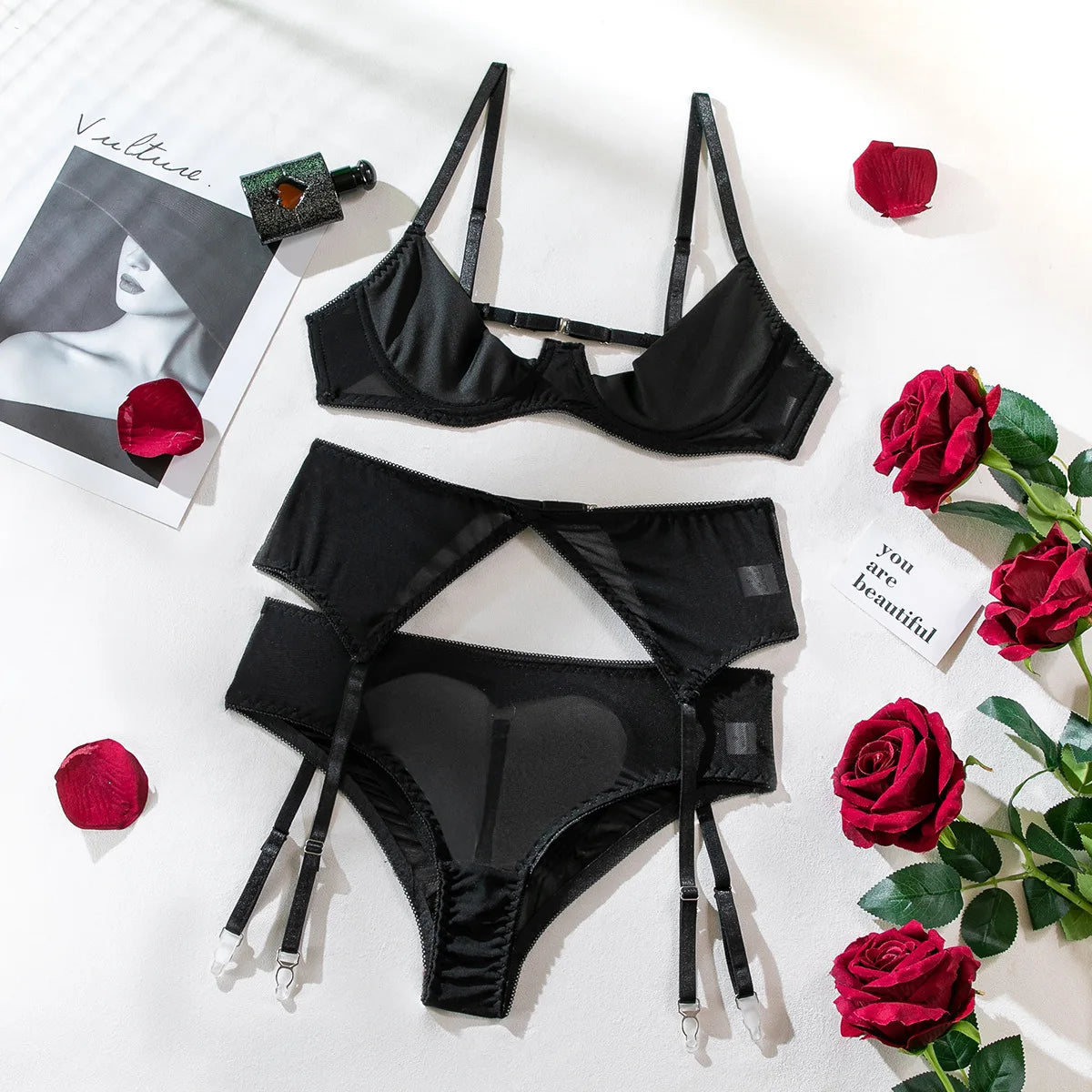 Lenceria Mujer Sexy Push Up Bras Sexy Outfits Bra Panties Set G-string Garter Belt Lenceria Set Lace Dress Women's Intimates