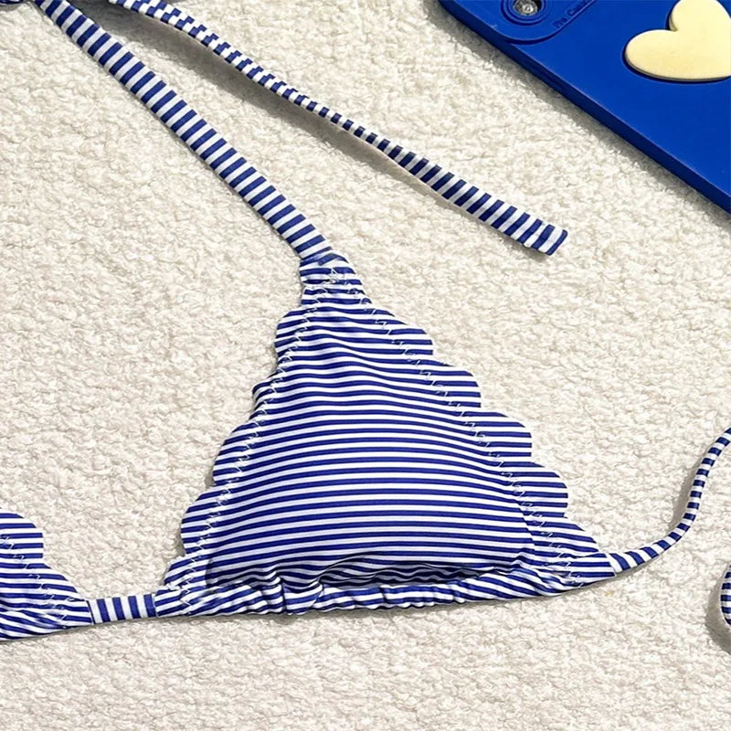 New Striped Sexy Tie-Side Bikini Set for Women, Beach Swimsuit