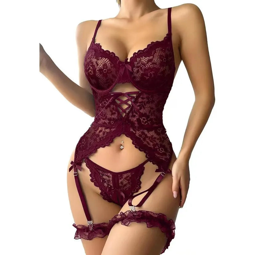 2026Women Erotic Sexy Lingerie Set Ulta Hot Transparent Lace Bra Floral Lace Female Underwear Solid Hollow Out Underwear