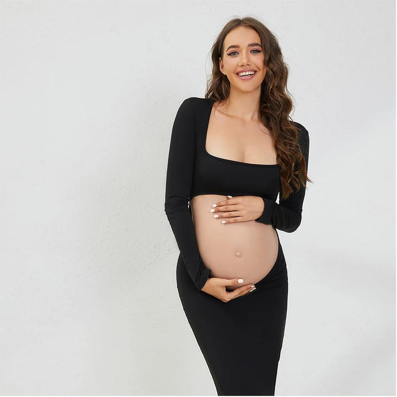 Maternity Sexy Bodycon Dresses Pregnant Photo Dress Square Neck Long Sleeve Wedding Party Pregnant Clothes