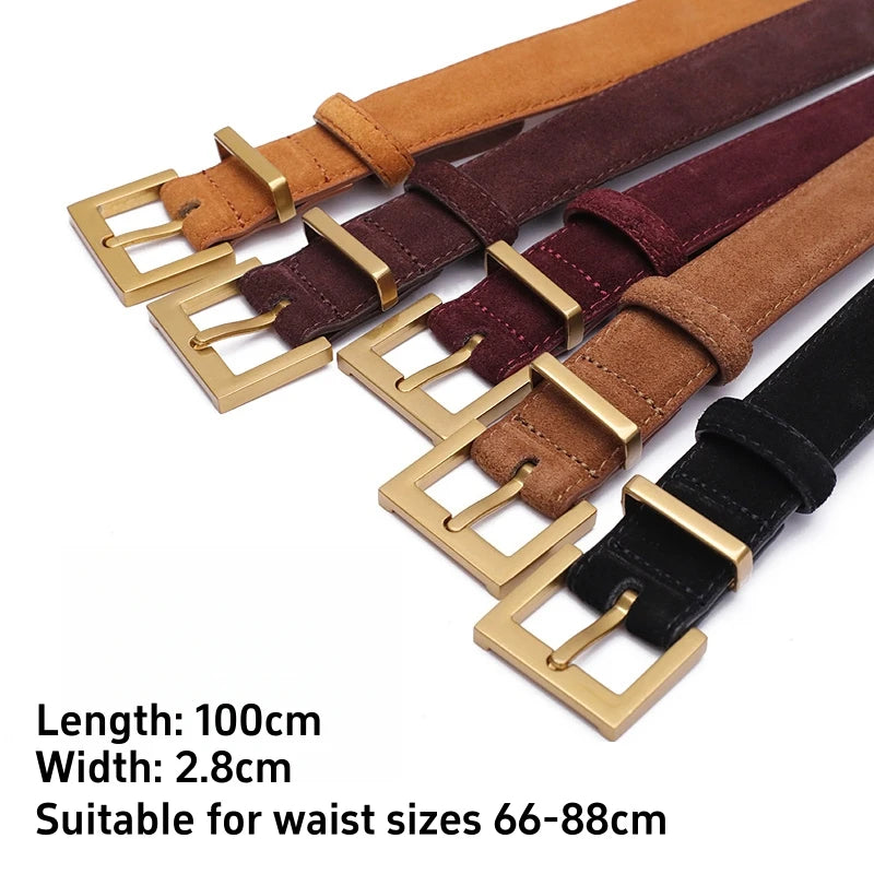 2024 New Double Genuine Leather Belt for Women, Cowhide Suede Belts with Trendy Square Alloy Buckle, Ideal for Dresses and Jeans