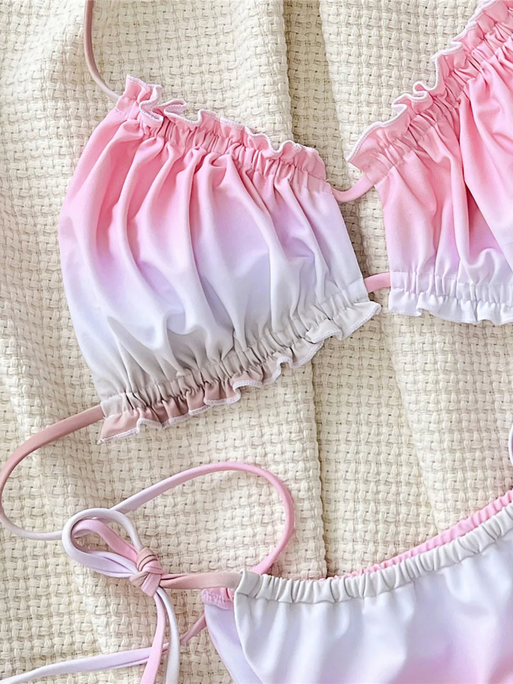 2025 Ruffled Frilled Gradient Halter Bikini Women Swimwear Female Swimsuit Two-pieces Bikini set Bather Bathing Suit Swim K5539