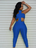 Weird Puss Sexy Backless 2 Piece Set Women Stretch Tube Top+Skinny Halter Jumpsuit Fitness Street Matching Party Club Overalls