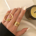2pcs/set Punk Metal Curved Smooth Open Adjustable Ring for Women Men Simple Silver Color Rings Set Hip Hop