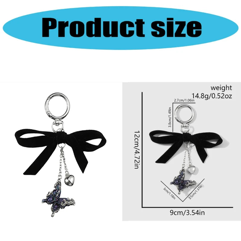 Phone Charm Strap Y2K Keychain Kawaii-Cute Pendant Jewelry Keyring Lanyard String Black Cross-Bow Beaded Chain for Women Girl