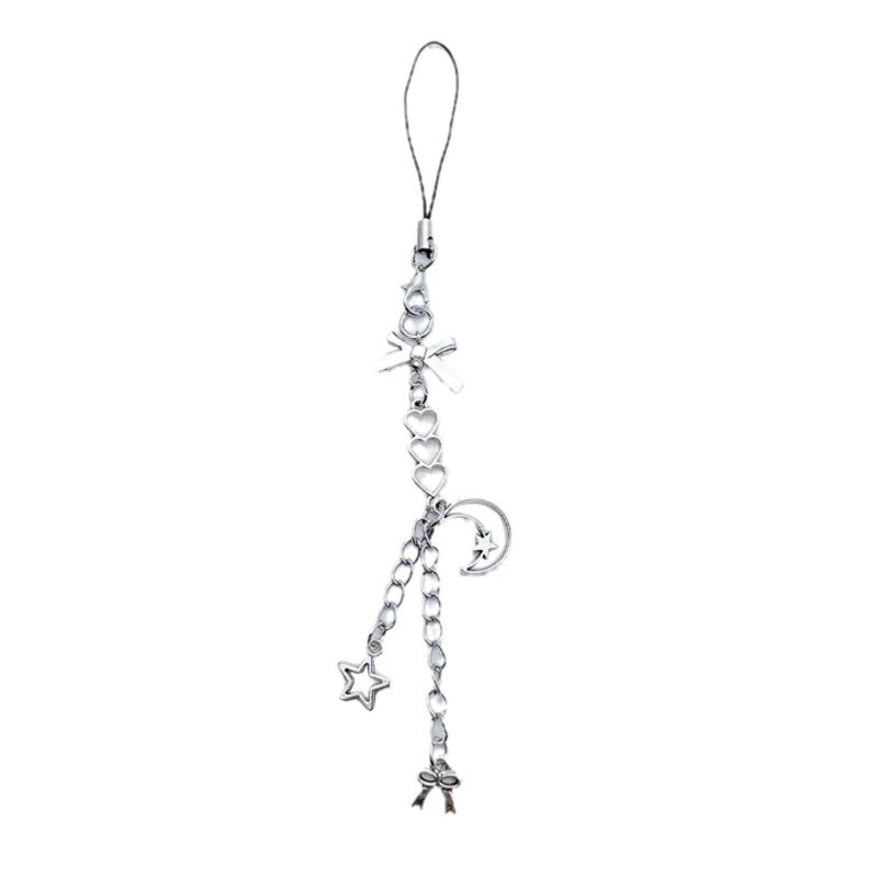 Phone Charm Strap Y2K Keychain Kawaii-Cute Pendant Jewelry Keyring Lanyard String Black Cross-Bow Beaded Chain for Women Girl