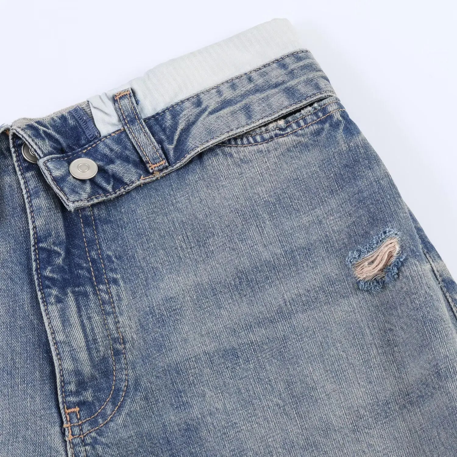 Women Casual Jeans Summer Female Chic Ripped Holes Denim Fashion Mid Waist Flanging Button Streetwear Long Pants lady Trousers