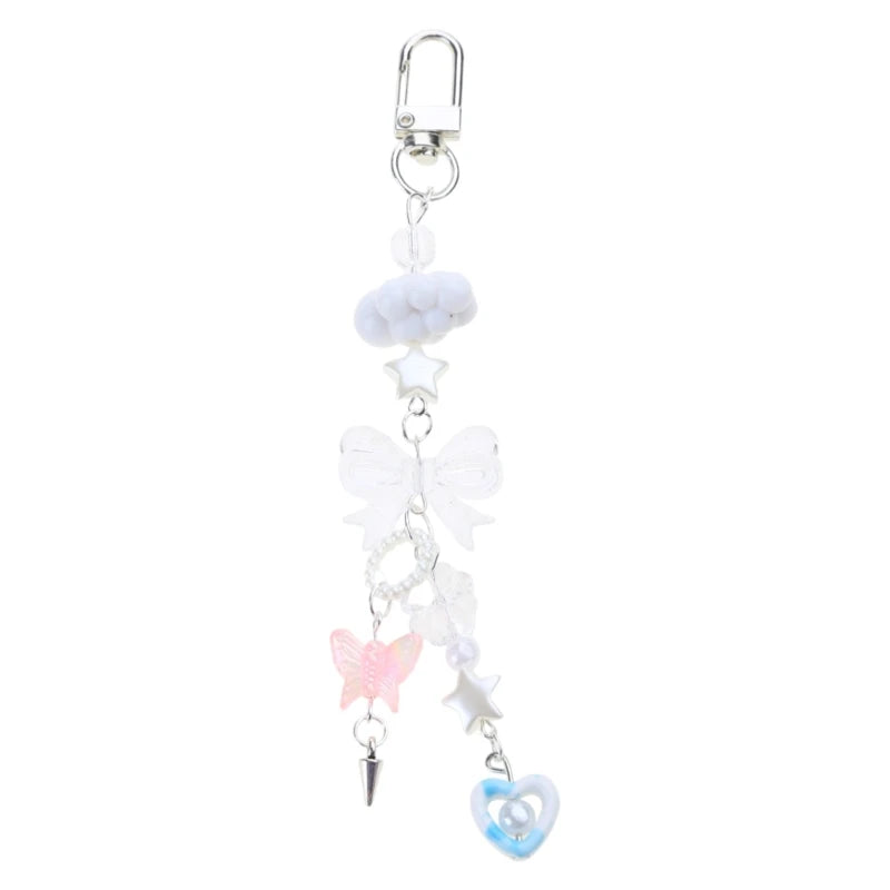 Phone Charm Strap Y2K Keychain Kawaii-Cute Pendant Jewelry Keyring Lanyard String Black Cross-Bow Beaded Chain for Women Girl