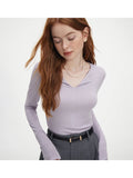 FSLE Autumn Knit Top 2025 New Pullover Casual Long Sleeve Sweater For Women V-Neck Slim Cotton Grey Pullover Beige Chi Topc