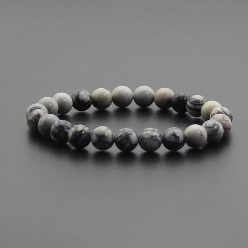 Beaded Bracelet 8mm Natural Stone Beads Black Onyx Lava Tiger Eye Agate Quartz Healing Energy For Women Men Yoga Chakra Jewelry