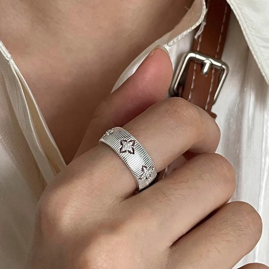 925 Sterling Silver Rings for Women Couple Minimalist Handmade Simple Gold Flower Ring Fine Jewelry Gift Prevent Allergy