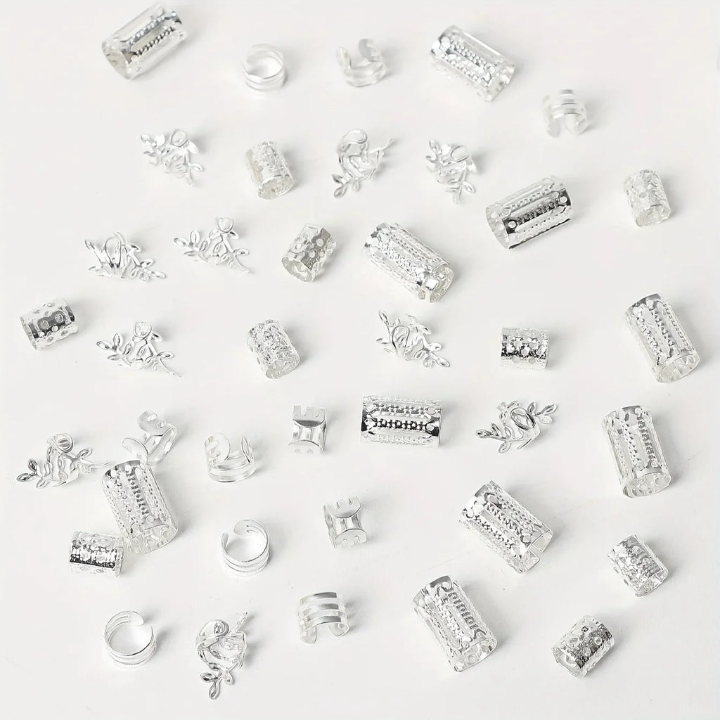 40pcs Metal Hair Rings Beads Cuffs Tubes Charms Hollow Out Dread African Hair Braids mix Hair Braider Decoration Accessories