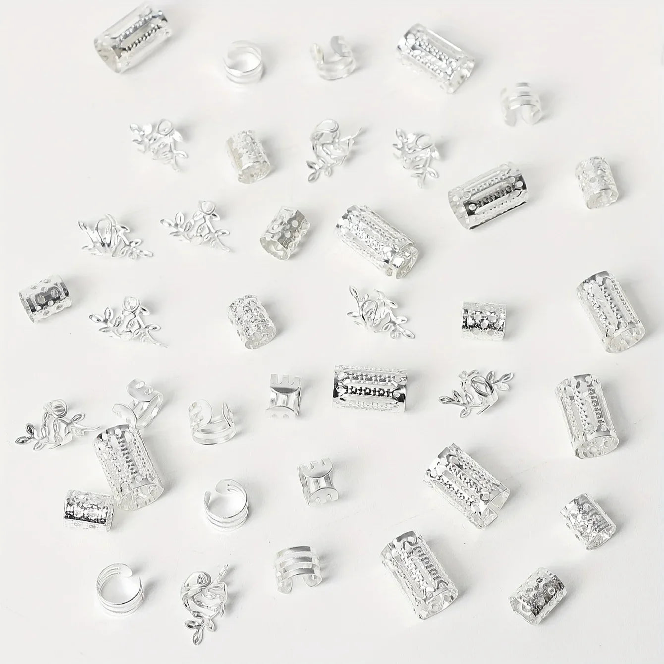 40pcs Metal Hair Rings Beads Cuffs Tubes Charms Hollow Out Dread African Hair Braids mix Hair Braider Decoration Accessories