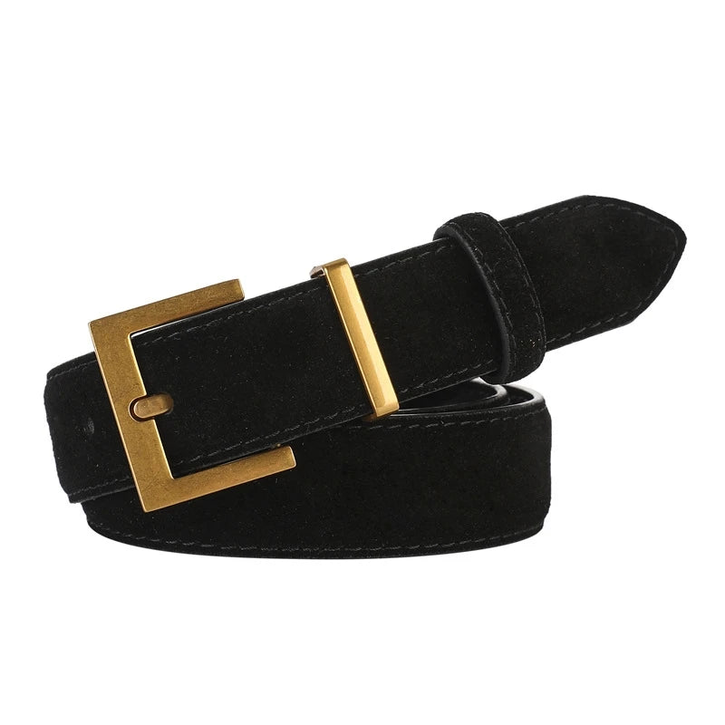 2024 New Double Genuine Leather Belt for Women, Cowhide Suede Belts with Trendy Square Alloy Buckle, Ideal for Dresses and Jeans