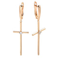 Kinel Hot 585 Rose Gold Color Glossy Cross Long Drop Earrings For Women Fashion Natural Zircon Accessories Religion Jewelry