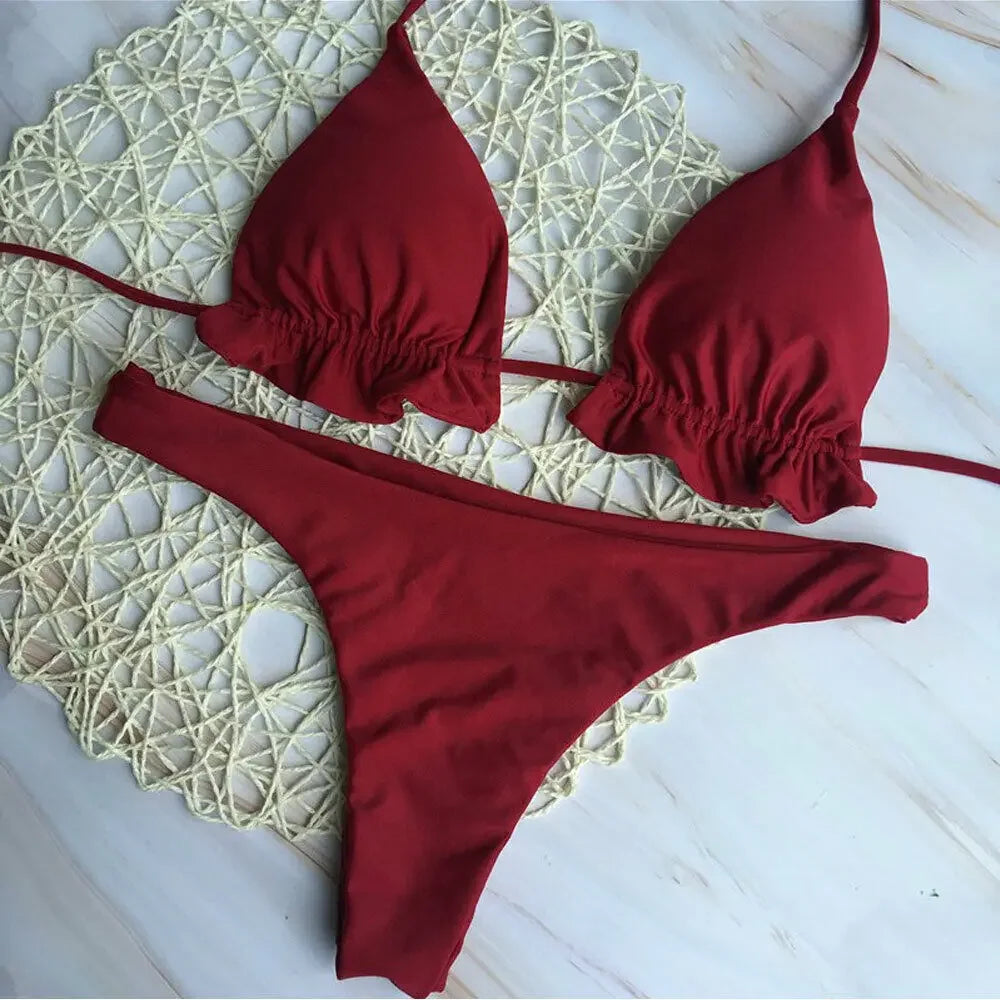 Summer Swimsuit Women Sexy Lace Up Padded Push-up Bikini Set Bandage Brazilian Swimwear Bathing Suit Beachwear