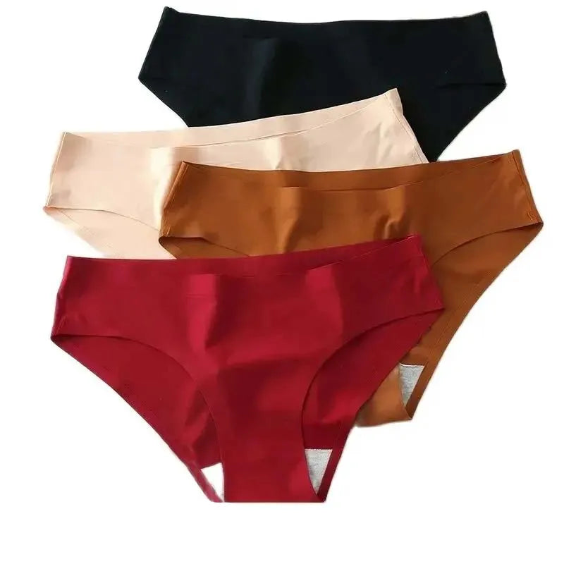 4Pcs/Lot Sexy Panties Women Seamless Underwear Ice Silk Briefs Girls Solid Color Pantys Plus Size Underpants Female Lingeries